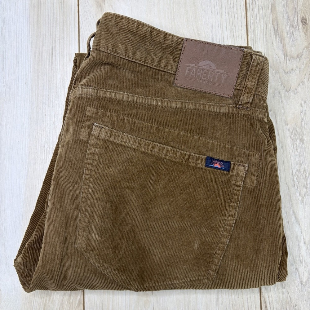 FAHERTY Mens Super Soft Stretch Terry Corduroy 5 Pocket Pants 32x32 Brown